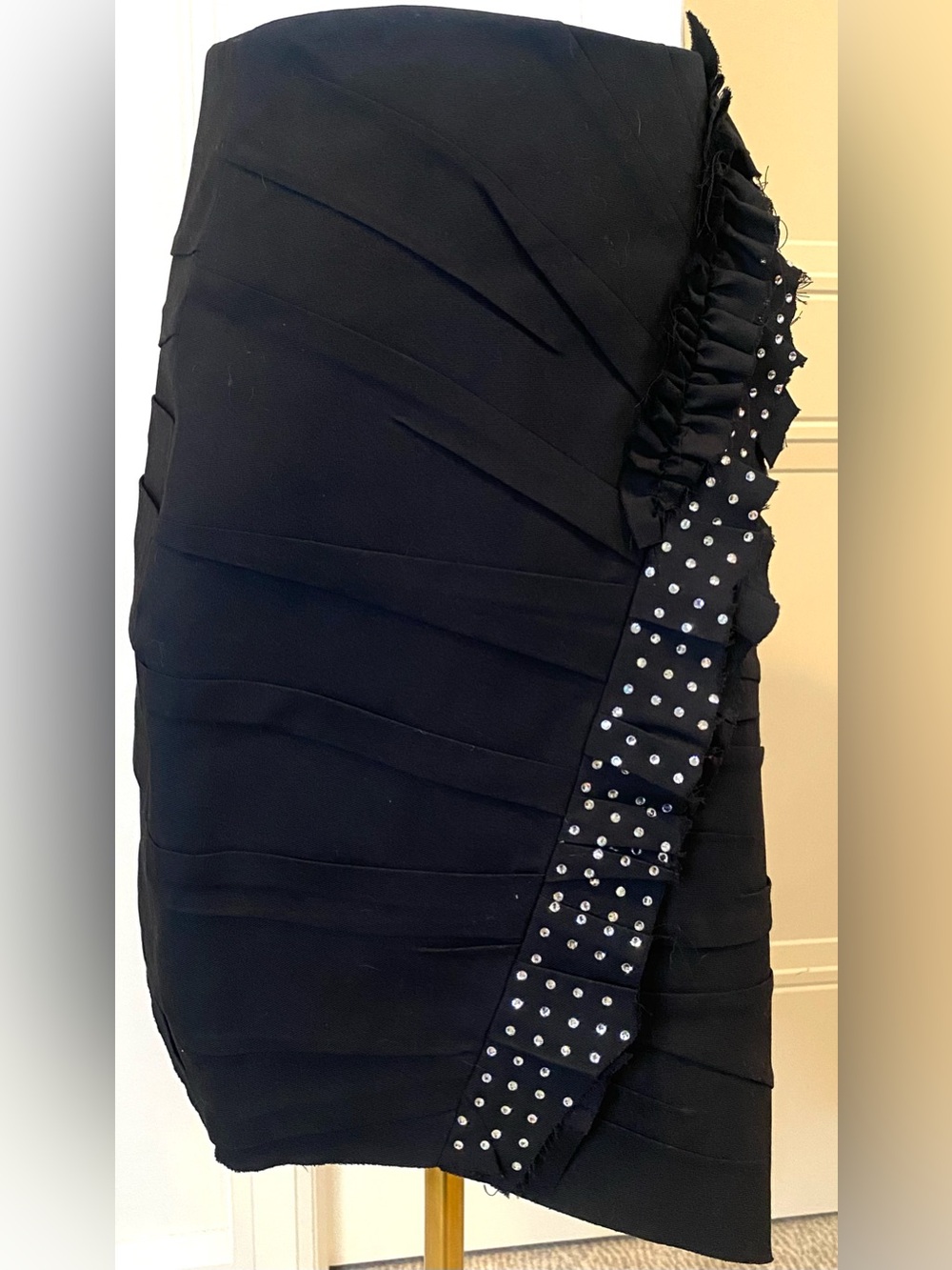 Saint Laurent Paris Black Asymmetrical Mini Skirt Crystal Ruffle Trim EU 38 US 6 - Picture 5 of 16